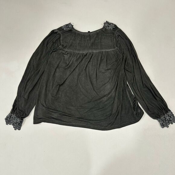 POL Gray Floral Lace Boho Blouse Size Small Long Sleeve Crochet Detail Top - Picture 2 of 4
